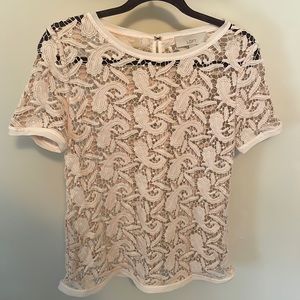 LOFT Crochet Paisley Blush Pink Blouse Small See Through Key Hole Back Boho